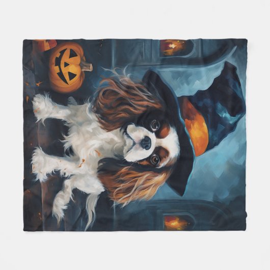 Cavalier King Pumpkins Halloween Beängstigend Fleecedecke (Vorderseite (Horizontal))