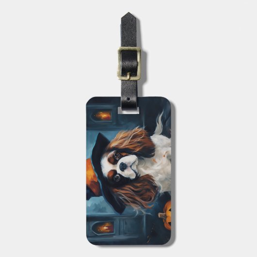 Cavalier King Pumpkins Halloween Beängstigend Gepäckanhänger (Vorderseite vertikal)