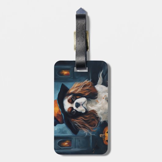 Cavalier King Pumpkins Halloween Beängstigend Gepäckanhänger (Rückseite vertikal)