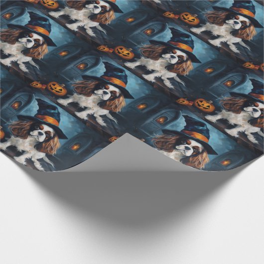 Cavalier King Pumpkins Halloween Beängstigend Geschenkpapier (Ecke)