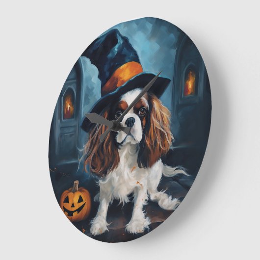 Cavalier King Pumpkins Halloween Beängstigend Große Wanduhr (Winkel)
