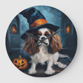 Cavalier King Pumpkins Halloween Beängstigend Große Wanduhr (Vorderseite)