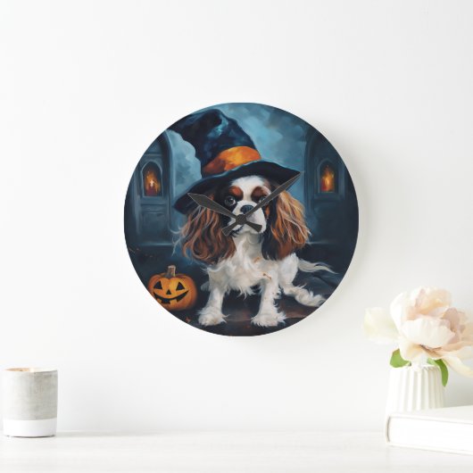 Cavalier King Pumpkins Halloween Beängstigend Große Wanduhr (Zuhause)
