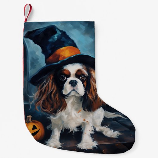 Cavalier King Pumpkins Halloween Beängstigend Kleiner Weihnachtsstrumpf (Vorderseite)