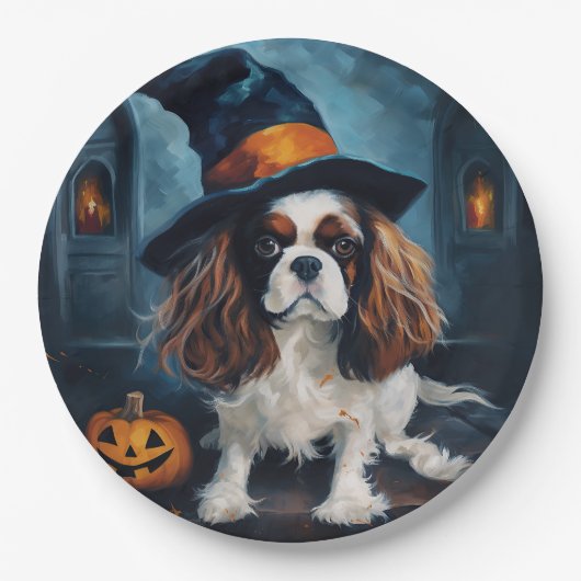 Cavalier King Pumpkins Halloween Beängstigend Pappteller (Vorderseite)