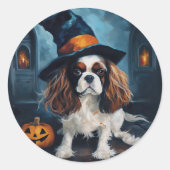 Cavalier King Pumpkins Halloween Beängstigend Runder Aufkleber (Vorderseite)