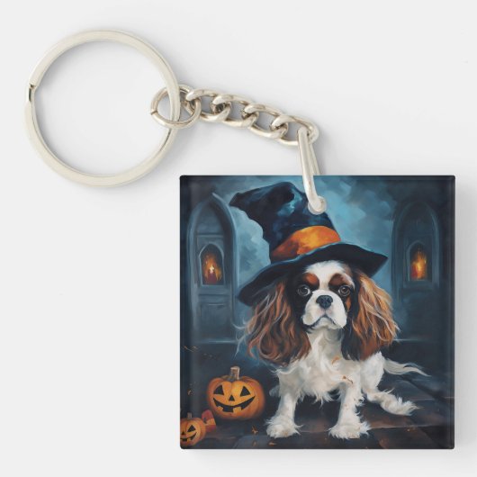Cavalier King Pumpkins Halloween Beängstigend Schlüsselanhänger (Vorderseite)