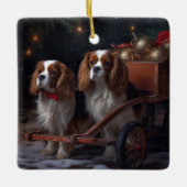 Cavalier King Snowy Sleigh Weihnachtsdekor Keramikornament (Vorderseite)