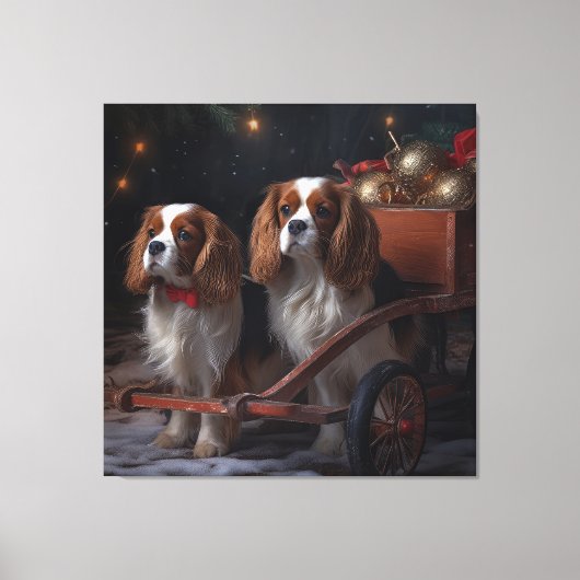 Cavalier King Snowy Sleigh Weihnachtsdekor Leinwanddruck (Vorderseite)