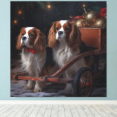 Cavalier King Snowy Sleigh Weihnachtsdekor Leinwanddruck (Insitu (Holzboden))