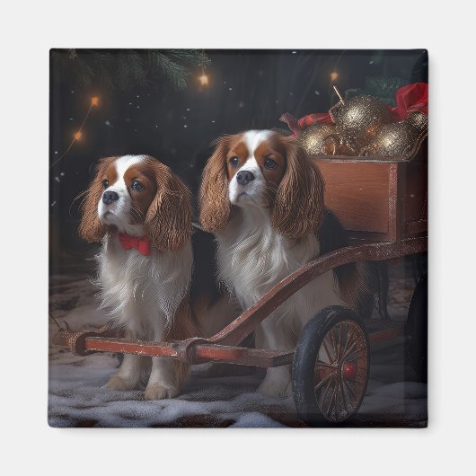 Cavalier King Snowy Sleigh Weihnachtsdekor Magnet (Vorne)