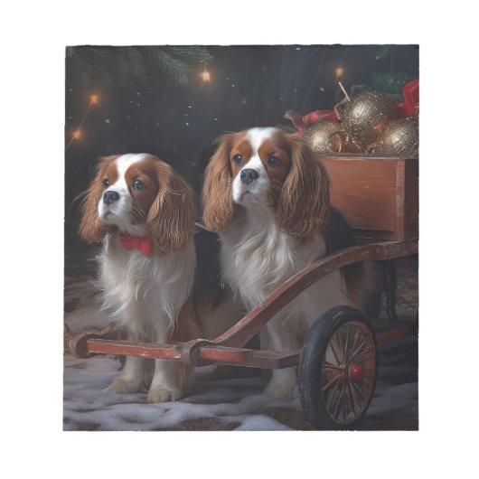 Cavalier King Snowy Sleigh Weihnachtsdekor Notizblock (Vorderseite)