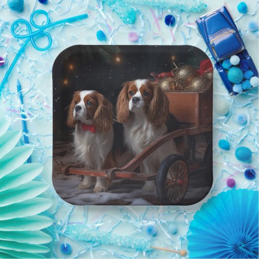 Cavalier King Snowy Sleigh Weihnachtsdekor Pappteller (Party)