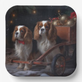 Cavalier King Snowy Sleigh Weihnachtsdekor Pappteller (Vorderseite)