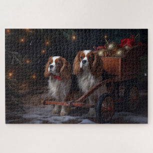 Cavalier King Snowy Sleigh Weihnachtsdekor Puzzle