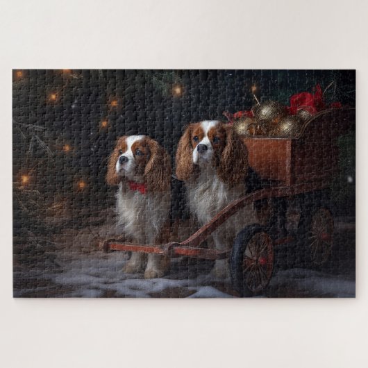 Cavalier King Snowy Sleigh Weihnachtsdekor Puzzle (Horizontal)