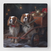Cavalier King Snowy Sleigh Weihnachtsdekor Quadratische Wanduhr (Vorderseite)