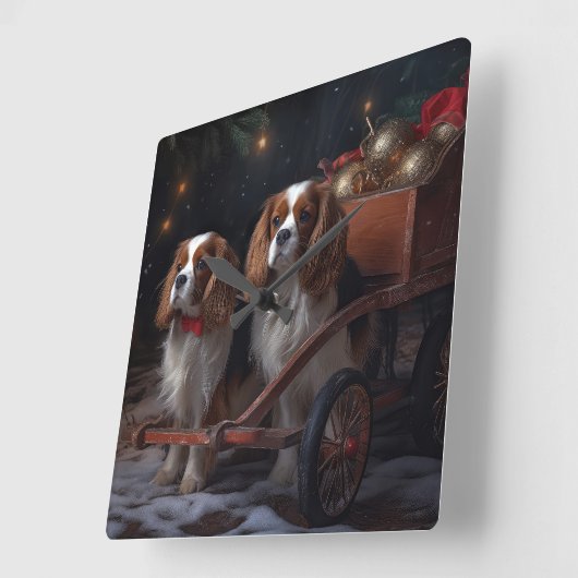Cavalier King Snowy Sleigh Weihnachtsdekor Quadratische Wanduhr (Winkel)