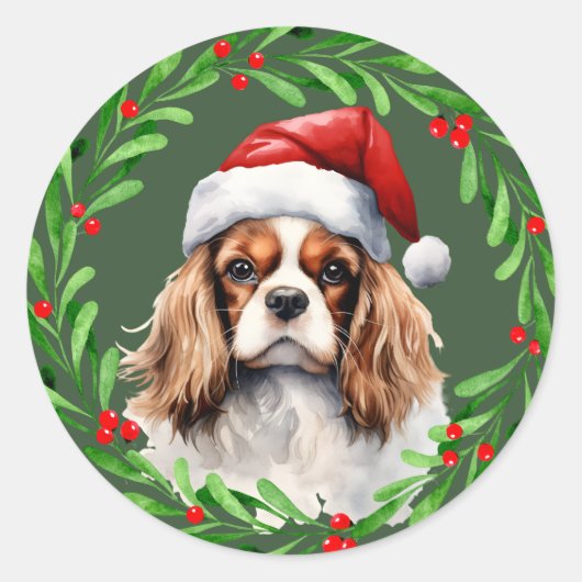 Cavalier King Spaniel Christmas Dog Mailing Runder Aufkleber (Vorderseite)