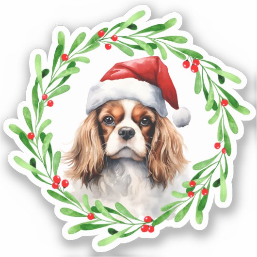 Cavalier King Spaniel Christmas Dog Vinyl Aufkleber (Vorderseite)