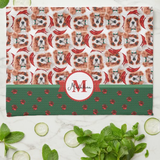 Cavalier King Spaniel Monogram Christmas Dog Geschirrtuch (Gefaltet)