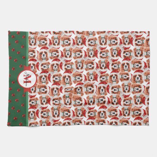 Cavalier King Spaniel Monogram Christmas Dog Geschirrtuch (Horizontal)