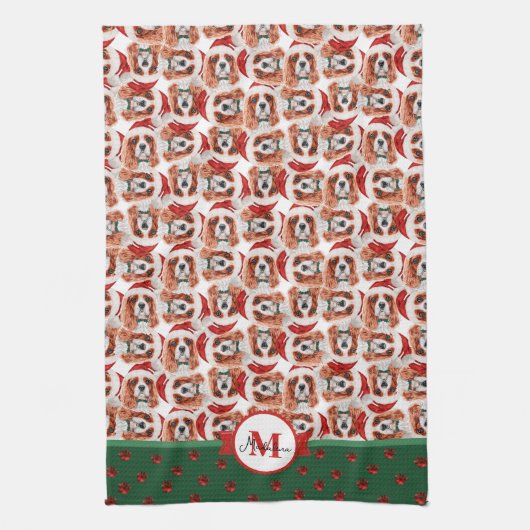 Cavalier King Spaniel Monogramm Weihnachtshund Geschirrtuch (Vertikal)
