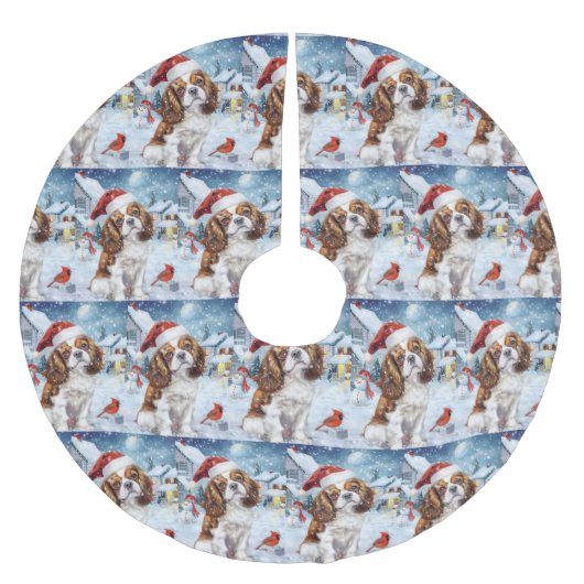 Cavalier King Winter Wonderland Christmas Joy Polyester Weihnachtsbaumdecke (Vorderseite)