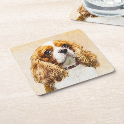 Cavalier König Charles Spaniel Original Malerei Rechteckiger Pappuntersetzer (angewinkelt)