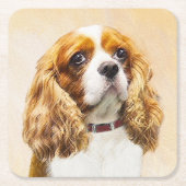 Cavalier König Charles Spaniel Original Malerei Rechteckiger Pappuntersetzer (Vorderseite)