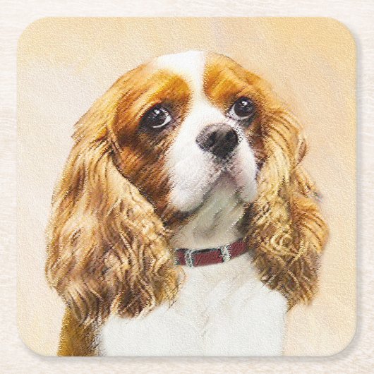 Cavalier König Charles Spaniel Original Malerei Rechteckiger Pappuntersetzer (Vorderseite)