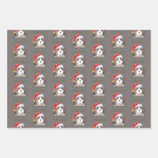 Cavalier Spaniel Dog Pattern Weihnachten Geschenkpapier Set (Vorderseite 2)
