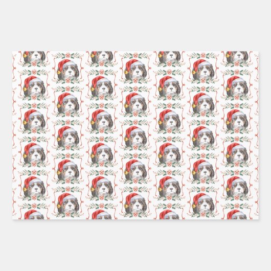 Cavalier Spaniel Dog Pattern Weihnachten Geschenkpapier Set (Vorderseite)
