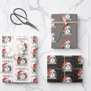 Cavalier Spaniel Dog Pattern Weihnachten Geschenkpapier Set