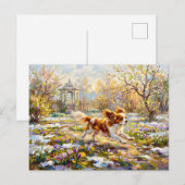 Cavalier Spaniel im blühenden Frühlingsgarten Postkarte (Vorne/Hinten)