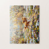 Cavalier Spaniel im blühenden Frühlingsgarten Puzzle (Vertikal)