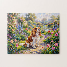 Cavalier Spaniel im Sommergarten am Teich Puzzle
