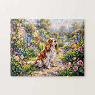 Cavalier Spaniel im Sommergarten am Teich Puzzle