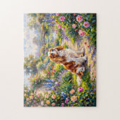 Cavalier Spaniel im Sommergarten am Teich Puzzle (Vertikal)