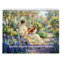 Cavalier Spaniel Impressionistischer Gartenkalende