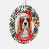 Cavalier Spaniel Individuelle Name Weihnachtsschmu Keramik Ornament (Rechts)
