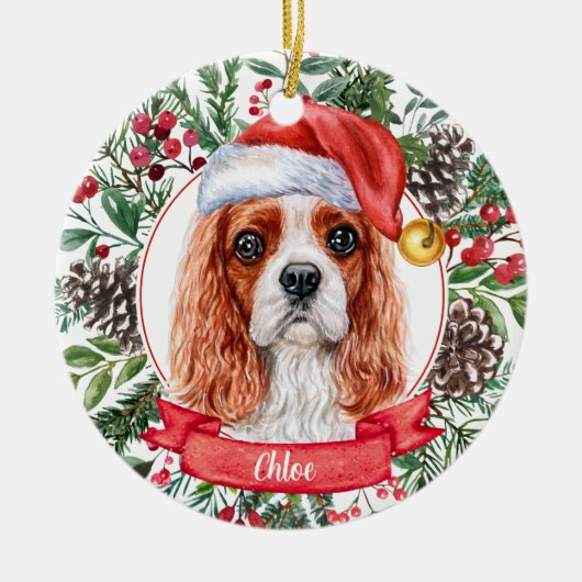 Cavalier Spaniel Individuelle Name Weihnachtsschmu Keramik Ornament (Vorne)
