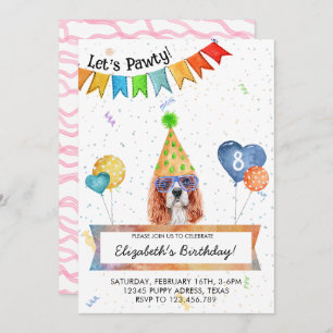 Cavalier Spaniel Lasse Pawty Dog Birthday Party Einladung