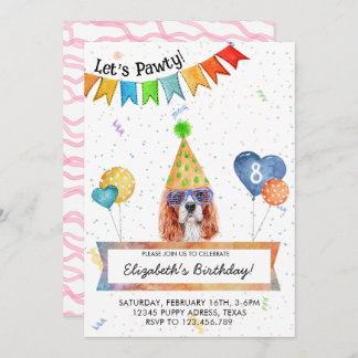 Cavalier Spaniel Lasse Pawty Dog Birthday Party Einladung