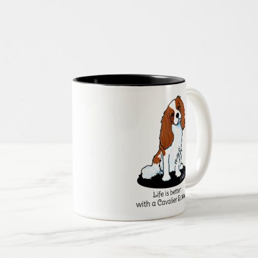 Cavalier Spaniel Leben ist besser Zweifarbige Tasse (VorderseiteRechts)