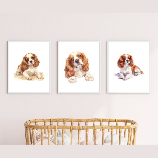 Cavalier Spaniel Poster, Puppy Kinderzimmer Print Bilderwand Sets