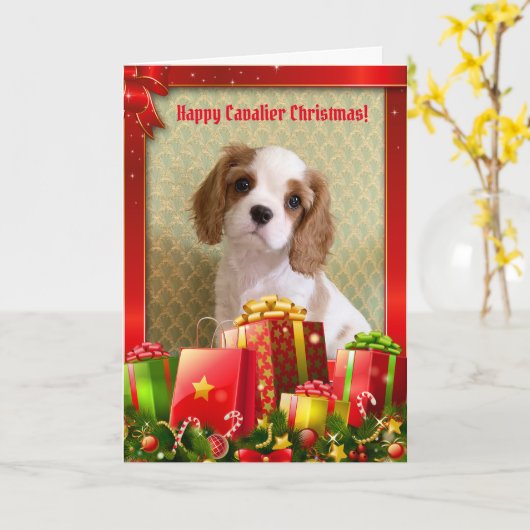 Cavalier Spaniel Puppy Christmas Card Karte (Gelbe Blume)