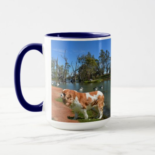 Cavalier Spaniel und Pelikane, Tasse (Links)
