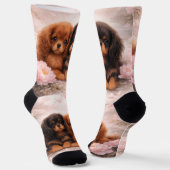Cavalier Spaniel Welpen im Frühlingsblütenmeer Socken (Gewinkelt)