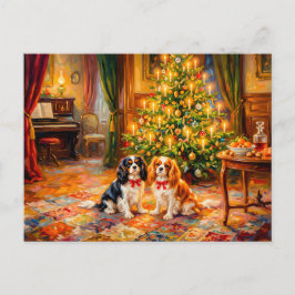Cavalier Spaniels am Weihnachtsbaum Feiertagspostkarte
